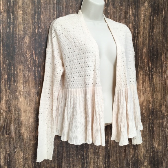 ANTHROPOLOGIE MOTH CARDIGAN CREAM POINTELLE PEPLUM - Picture 3 of 8
